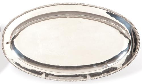 Bandeja oval de servir de plata mejicana punzonada Ley Sterling de Villa.