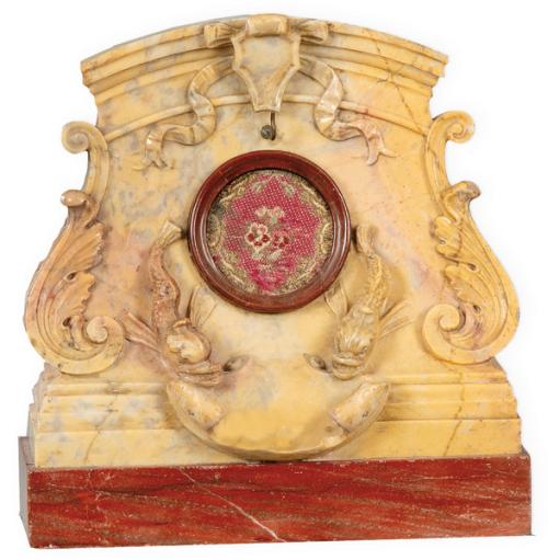 Porta reloj de mármol de Siena y mármol rojo, Italia S. XIX.