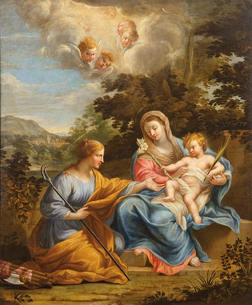 SEGUIDOR DE PIETRO DA CORTONA S. XVIII - La Virgen con el Niño y Santa Martina