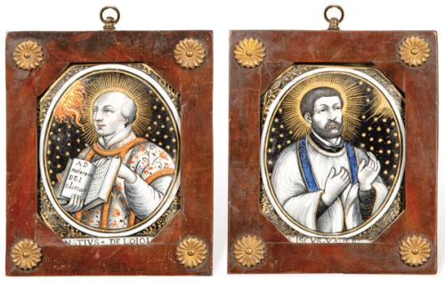 Pareja de esmaltes de Limoges con San Francisco Javier e Ignacio de Loyola, Francia S. XVIII.