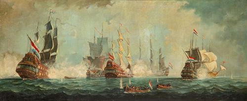 SIGUIENDO MODELOS NEERLANDESES S. XIX - Batalla entre navíos españoles y holandeses