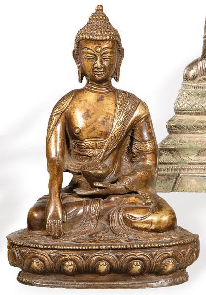  "Buda Sentado" en metal dorado, Tibet S. XIX.