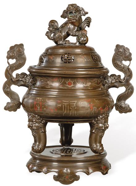 Incensario de bronce patinado, japonés Periodo Meiji (1868-1912)