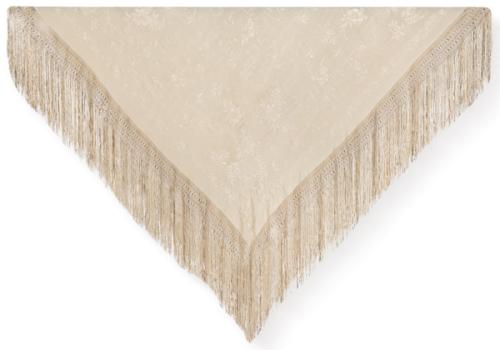 Mantón de Manila en seda natural beis con bordados del mismo color ff. S. XIX