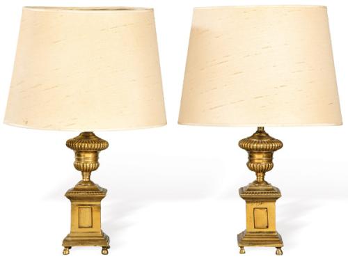 Pareja de lámparas de mesa en bronce dorado h. 1950.