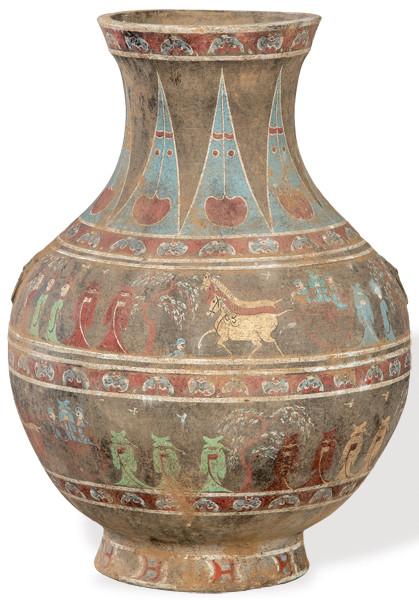 Vasija de terracota con pigmentos en frío, Dinastía Han  (206 a. C. hasta el 220 d. C)