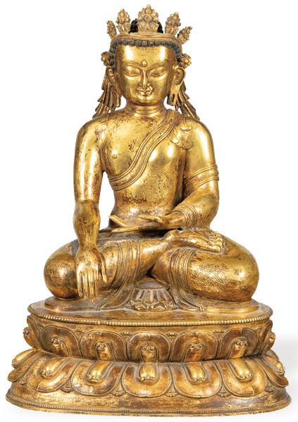 "Buda Sentado" en bronce dorado, Tibet S. XVIIII.