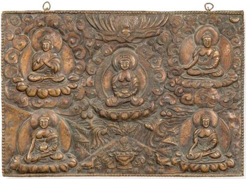  Panel birmano en cobre repujado y cincelado S. XIX.