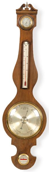  Barometro-termometro V. Santy, de caoba, Crewkerne, Inglaterra mediados S. XX.