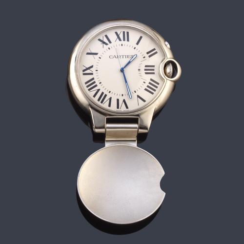 CARTIER Ballon Bleu, reloj despertador en acero. Con estuche y documentación.
