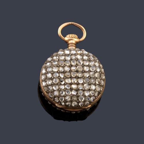 GOLAY LERESCHE & FILS, reloj de colgar con caja en oro rosa de 18 Y diamantes talla antigua.