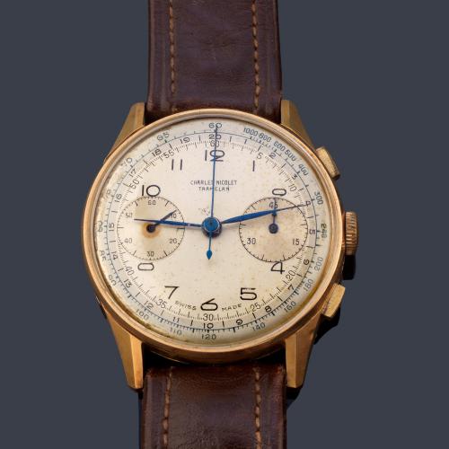 CHARLES NICOLET Cronógrafo de caballero con caja en oro rosa de 18 K.