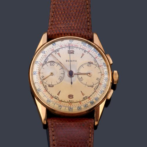 ZENITH Cronógrafo de caballero con caja en oro rosa de 18 K.