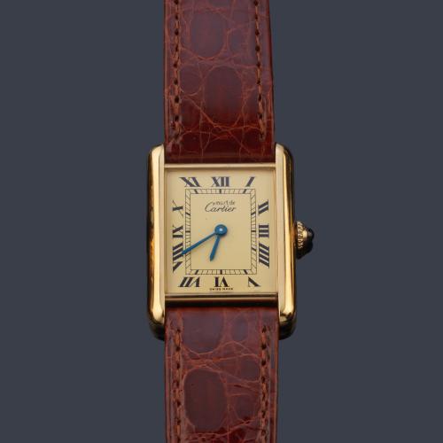  CARTIER Tank GP 20 de señora con caja en plata vermeil.