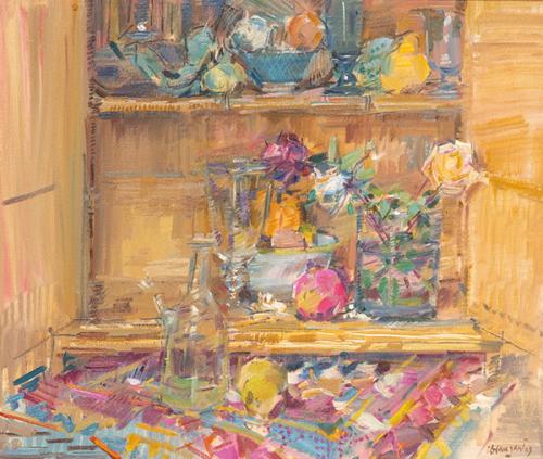 JULIAN GRAU SANTOS - Naturaleza muerta con copa de cristal