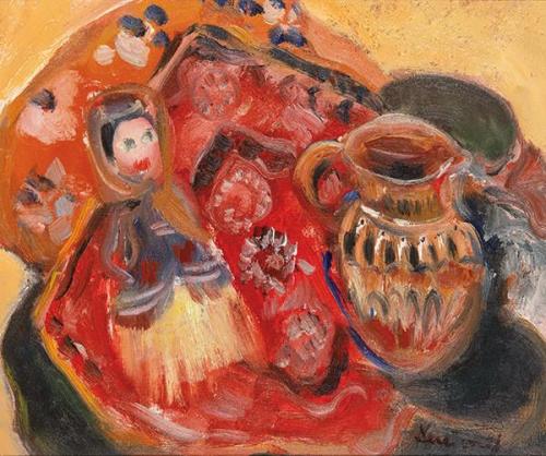  ONESIMO ANCIONES - Naturaleza muerta con jarra y muñeca