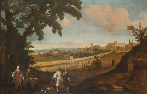 ESCUELA NEERLANDESA S. XVII - Un día de caza a la afueras de Roma