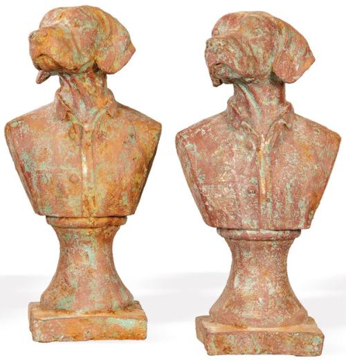 Pareja de bustos de perro de hierro colado para jardín