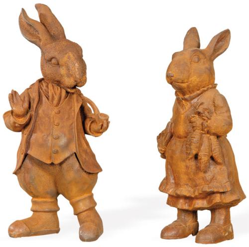 Dos conejos de hierro para jardín