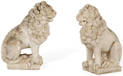 Pareja de leones de arenisca para jardín grandes
