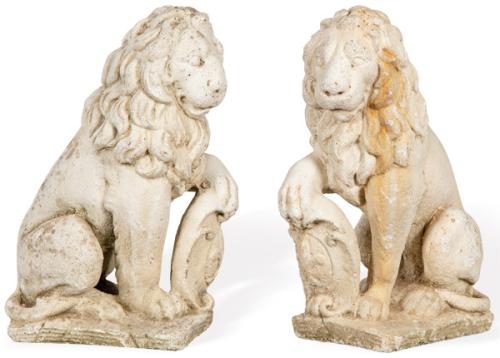 Pareja de leones de arenisca para jardín pequeños
