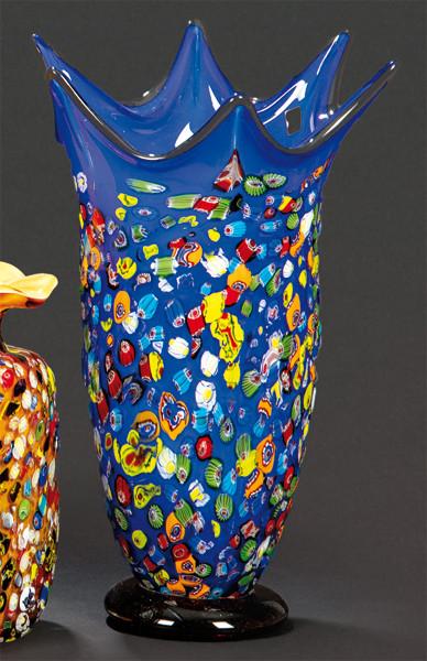 Jarrón azul boca estrellada de cristal de Murano