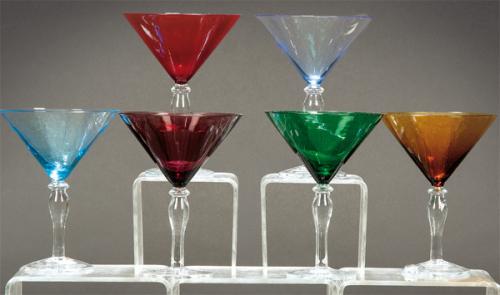 Juego de seis copas de crsital de Murano de colores
