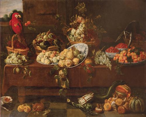 SEGUIDOR DE FRANS SNYDERS S. XVII - Bodegón con fruta y loro
