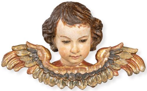 "Querubín" en madera tallada, policromada y dorada, España S. XVIII.