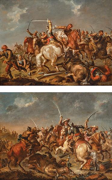 ATRIBUIDO A JACQUES COURTOIS, "LE BOURGIGNON" - Pareja de escenas de batalla