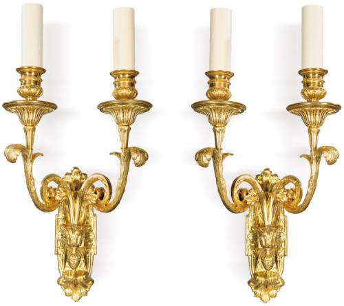 Pareja de apliques de bronce dorado, Francia S. XIX