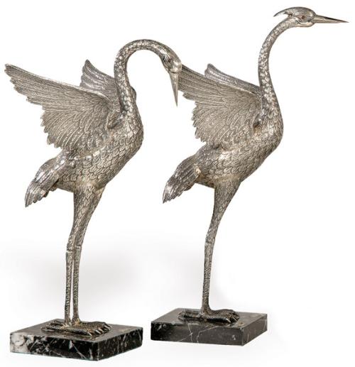 Pareja de garzas de plata española punzonada Ley 925.