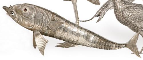 Pez articulado de plata española punzonada 1ª Ley.