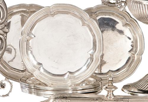 Juego de doce platos de pan de plata española punzonada Ley 925 de Espuñes.