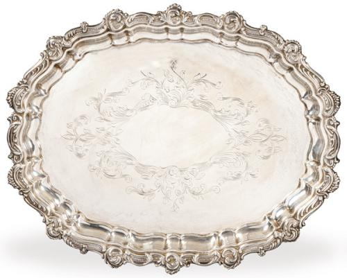 Bandeja oval de plata española punzonada 1ª Ley de Orfebrería Rizomera