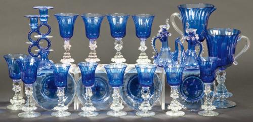 Cristalería de Gordiola, Mallorca en azul cobalto y cristal transparente.