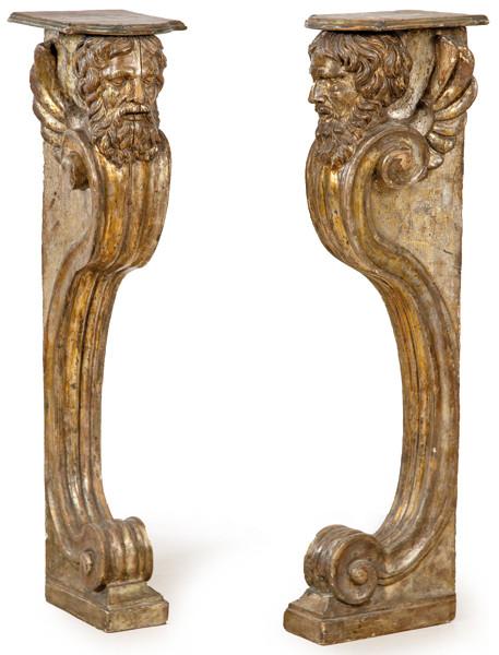  Pareja de colúmnas es etípite con cabeza de hombre barbado