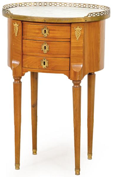 Mesa auxiliar ovalada Luis XVI en madera de caoba