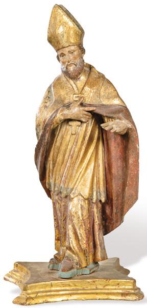  "Santo Obispo" de madera tallada, policromada, estofada y droada, España S. XVIII.