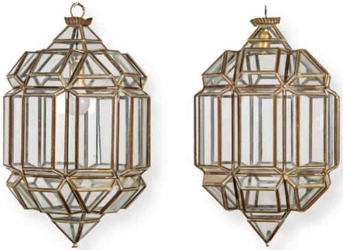 Pareja de faroles de cristal y latón, España primera mitad S. XX