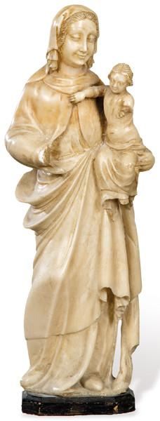 "Virgen con Niño" tallados en alabastro, Italia SS. XVII-XVIII.
