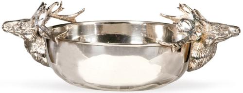 Centro de mesa de metal plateado de estilo Valenti con asas en forma de cabezas de ciervo h. 1960-70.