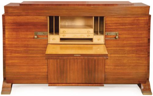  Atribuido a Jules Leleu (1883-1961) aparador secreter en madera de palosanto con tiradores de latón, con puerta central abatible con superficie para escribir, con cajones y compartimentos en el frente.