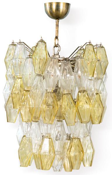  Lámpara de techo modelo de la serie "Poliedri" de Venini, realizada en cristal de Murano sobre estructura de metal.