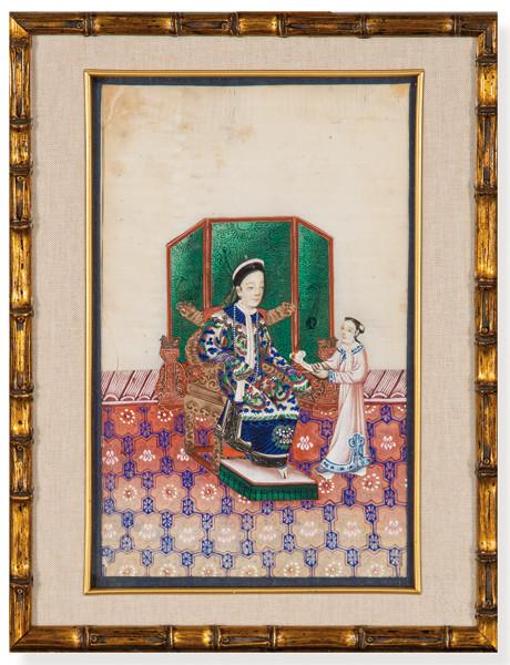 "Emperatriz e Hija" pintadas al gouache sobre papel de arroz, China, Dinastía Qing S. XIX.