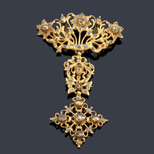  Venera en oro amarillo de 18K y diamantes talla tabla y rosa, S. XVIII.