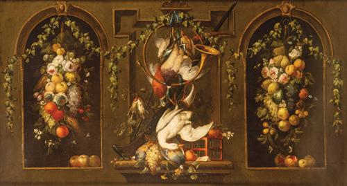 JOSÉ MARTORELL PUIGDOMENECH - Naturaleza muerta con flores y aves