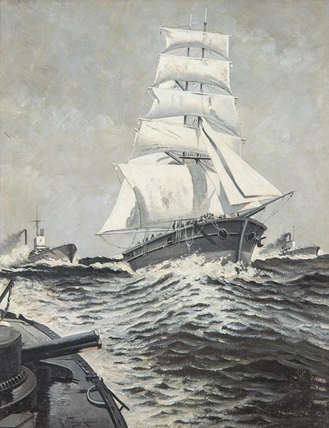 RICARDO VERDUGO LANDI - Marina con velero y barcos de guerra