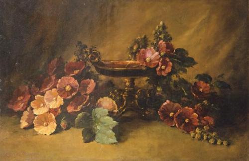  ESCUELA ESPAÑOLA S. XIX-XX - Bodegón con florero