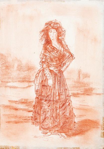 SEGUIDOR DE FRANCISCO DE GOYA S. XIX - Retrato de la duquesa de Alba de luto